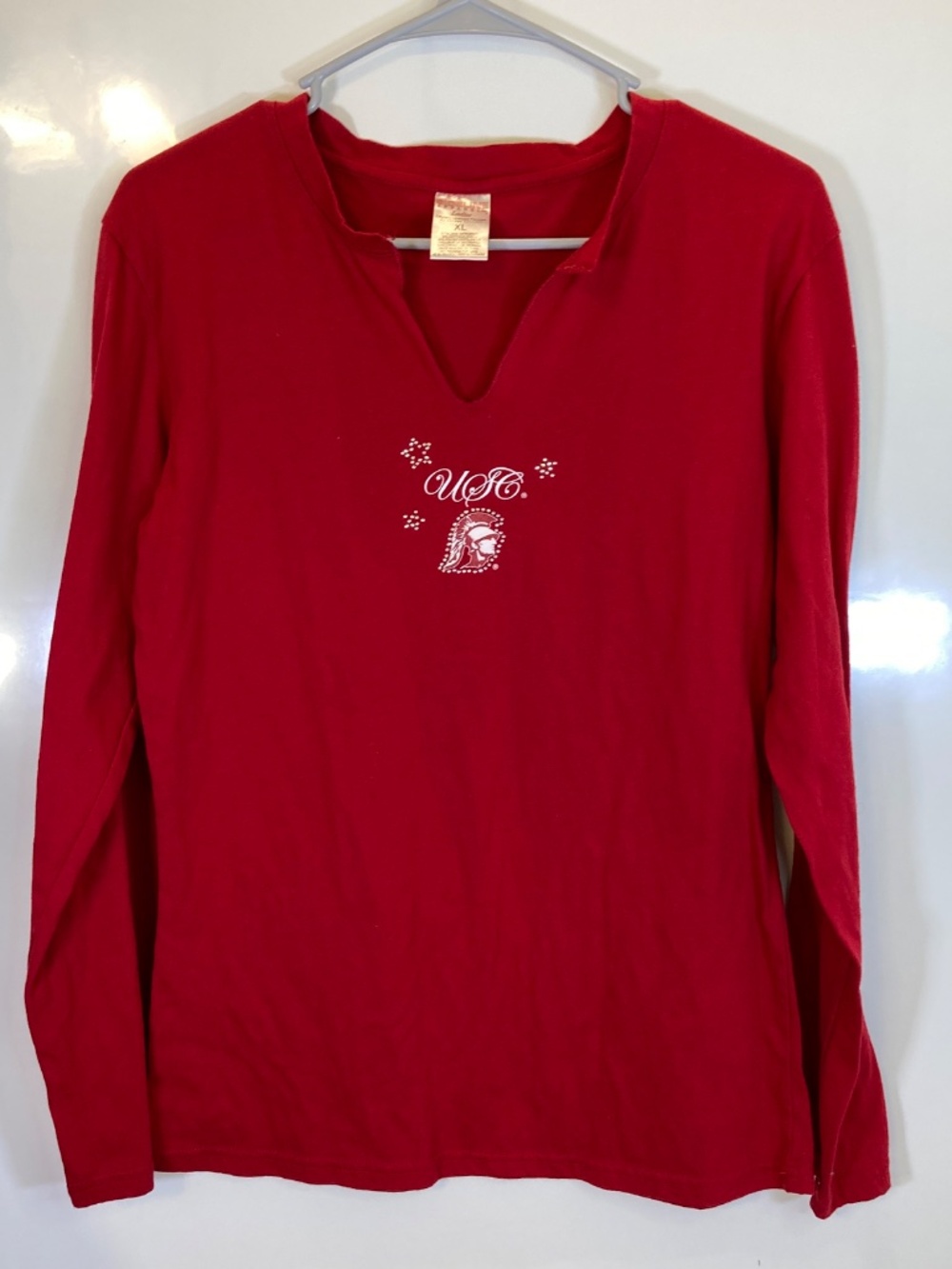 USC Trojans Red Long Sleeve Shirt Sz XL Rhinestone Decoration Tommy Trojan